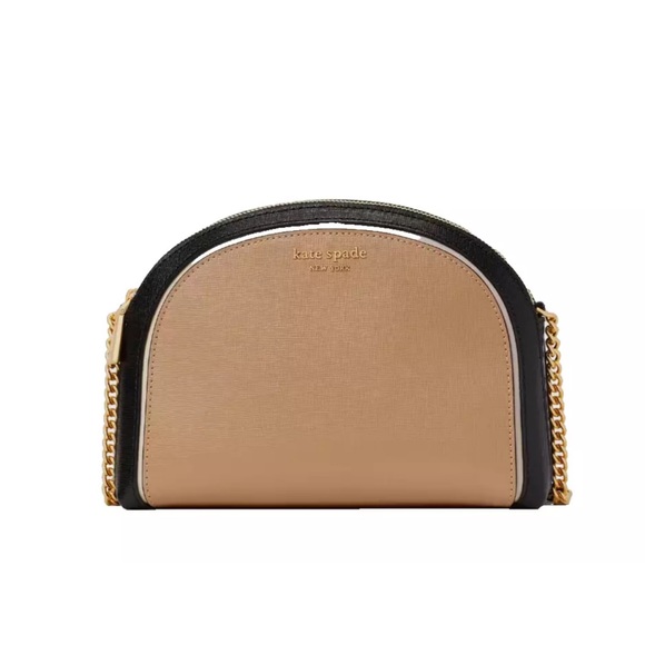 New Kate Spade Morgan Colorblock Double-zip Dome Crossbody Leather Cafe Mocha - Picture 3 of 5